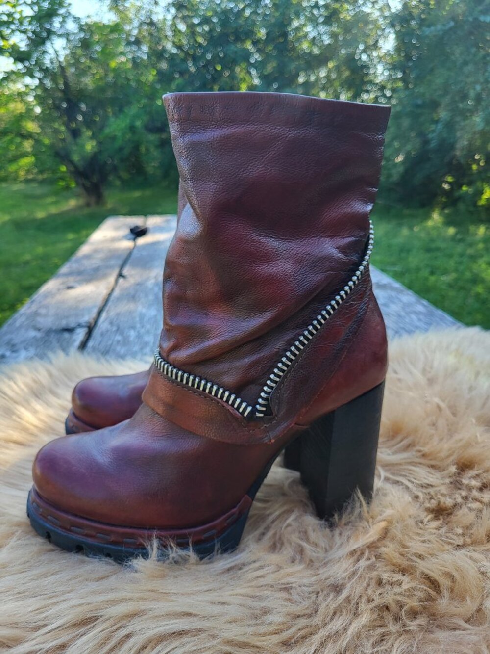 A.S.98 Made in Italy Leather Moto Boots | Size 38 | Distressed Brown - Picture 9 of 15